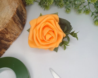 Orange Rose Buttonhole or Lapel/Wrist/Handbag Corsage, Artificial Wedding Flowers, Rose Corsage, Rose Buttonhole, Wrist Corsage, UK