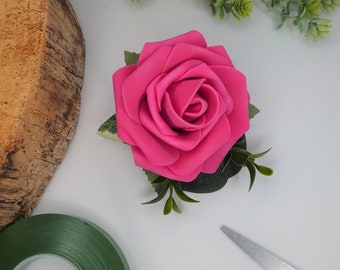 Cerise Pink Rose Buttonhole or Lapel/Wrist/Handbag Corsage, Artificial Wedding Flowers, Rose Corsage, Rose Buttonhole, Wrist Corsage, UK