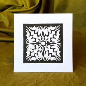 Blank greeting card with envelope, Handmade card, Linocut print art | Elegant special snowflake