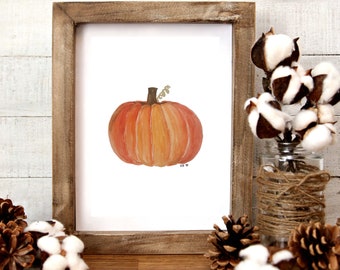 Watercolor Pumpkin, Instant Digital Download, Fall Instant Printable, Fall Decor, Holiday Decor, 8x10, 5x7