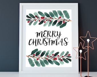 Merry Christmas Print, Instant Digital Download, Christmas Instant Printable, Christmas Decor, Holiday Decor, 8x10