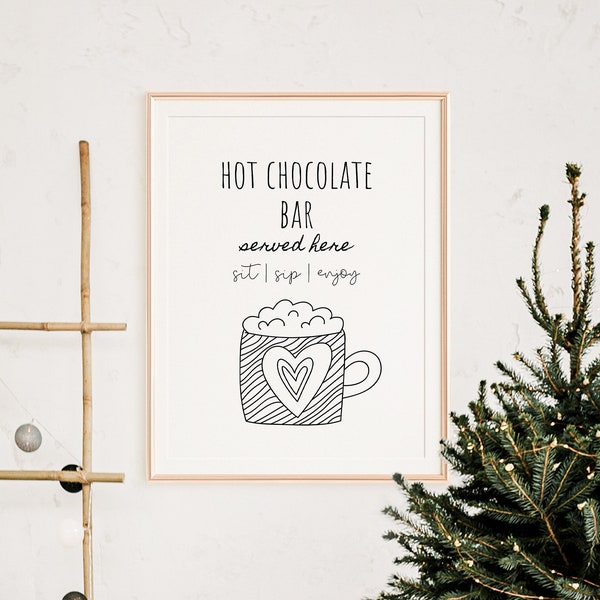 Hot chocolate bar hot cocoa wall art download minimalist Christmas wall art neutral holiday art Christmas printable wall art hot cocoa sign