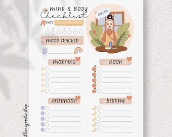 Mindfulness checklist daily self care planner daily to do list printable kids checklist self love planner wellness journal digital planner