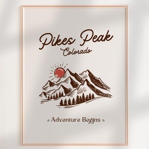 Pikes Peak Print Colorado Poster, Colorado Mountain Print Vintage Style Colorado Gift, Colorado Springs Wall Art Retro CO DIY Colorado Decor