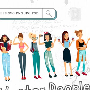 Vettore persone bundle SVG clipart selfie ragazza studenti fitness modello ufficio piatto vettore EPS PNG psd clip art donne cartone animato personaggio clip art