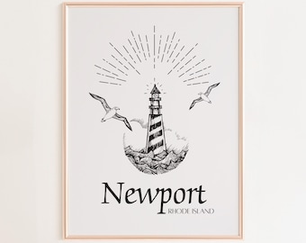 Newport Wall Art | Rhode Island Wall Art | Coastal Poster Beach House Decor | Minimalist Home Decor | Black And White Newport RI Wall Print