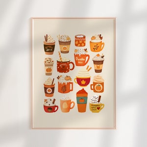 Pumpkin Spice Latte Wall Art gemütliches Herbst-Dekor, Kaffeebar druckt Küche Poster DIY Herbst Wohndekor, trendiges Kaffeeschild Pumpkin Spice Dekor
