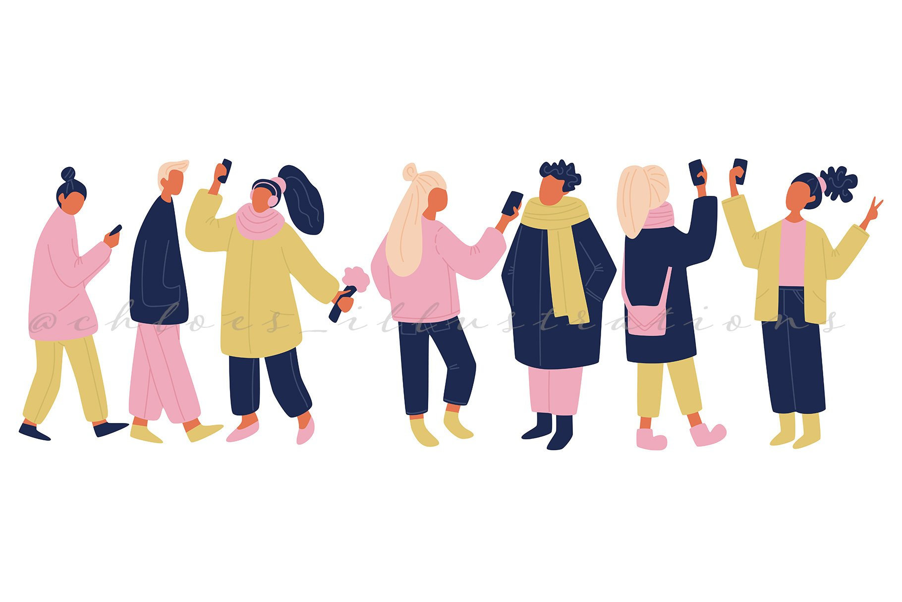 Vector Social Distance People Clipart. Modern Eps Jpg Png Psd Clipart With  Communicating People With Cell Phones, Taking Selfies, Chatting. - Etsy