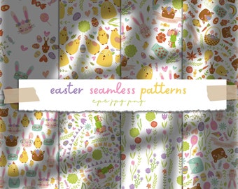 Easter seamless pattern Easter digital paper pack Spring repeating pattern animals Easter printable papers Easter bunny digital backgrounds