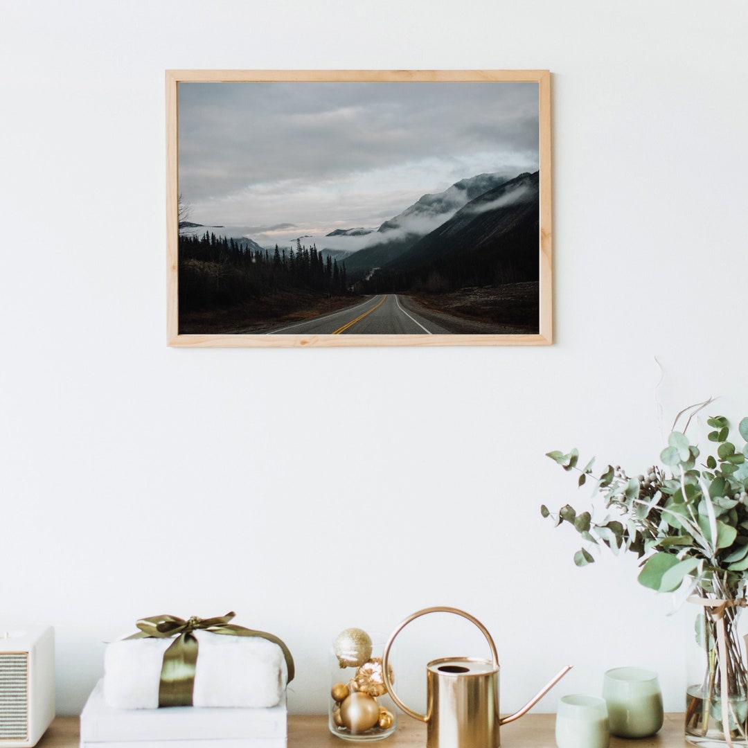 Yukon Territory Misty Mountain Wall Art Moody Foggy Forest Print