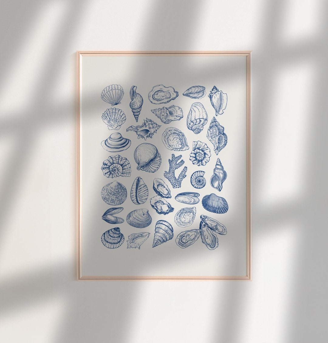Blue Seashell Wall Art Sea Shells Dorm Room Decor Vintage Ocean Wall Art Coastal Poster Beach Blue Seashell Wall Art Sea Shells Dorm Room Decor Vintage Ocean Wall Art Coastal Poster Beach