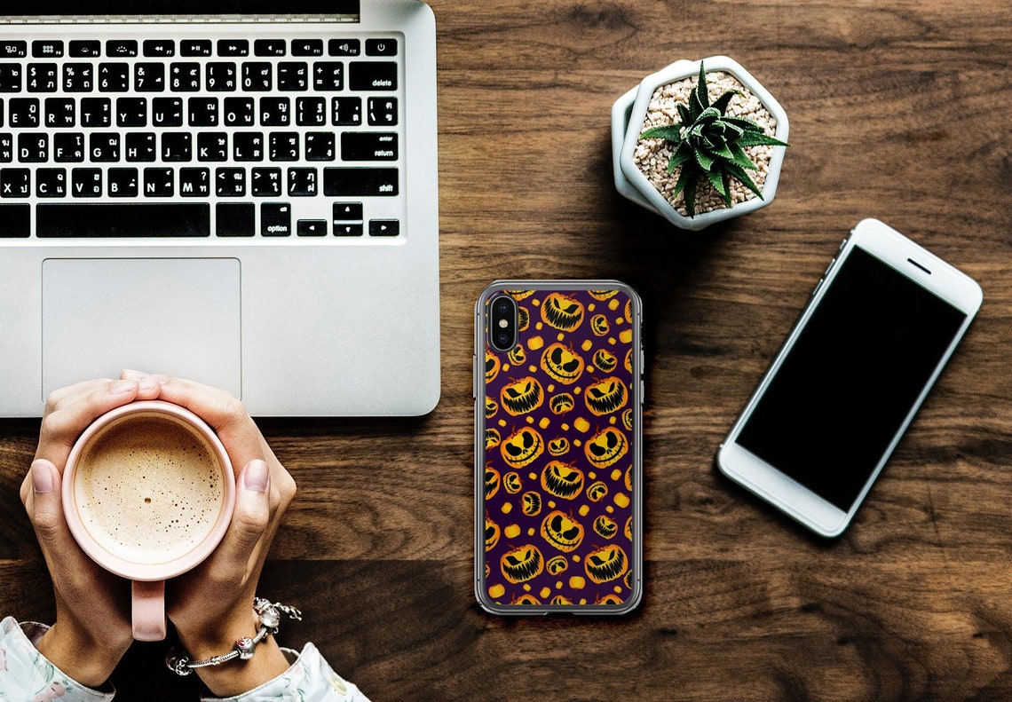 Purple Halloween iPhone 11 Pro Max Case. Samsung Galaxy S10 S9 S8 S7 iPhone 6 6s 7 8 X XS XR Halloween iPhone cases with orange pumpkins