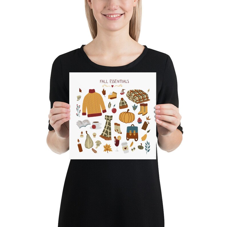Unique Fall Thanksgiving poster. Autumn wall art with fall pumpkin art. Unique fall home decor — Fall Essentials housewarming gift for her.