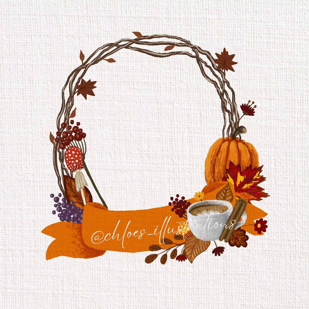 Fall Wreath Clipart Cozy Fall Printable Stationary Floral Autumn ...