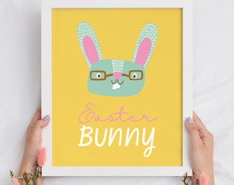 Easter printable wall art Easter bunny wall art Spring kids room decor pastel wall art Easter bunny decor Happy Easter sign holiday prints
