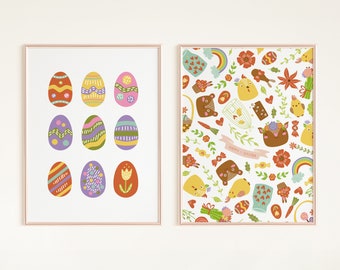 Easter gallery wall art set of 2 Easter eggs decor pastel spring wall art kids Easter wall art Easter decor nursery wall art Easter egg hunt