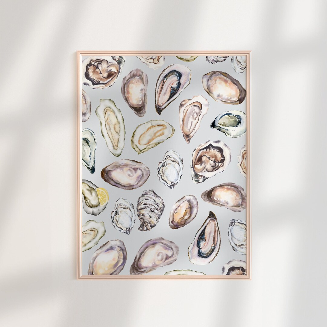 Coastal Oysters Wall Art, Oyster Oil Painting, Beach House Decor ...
