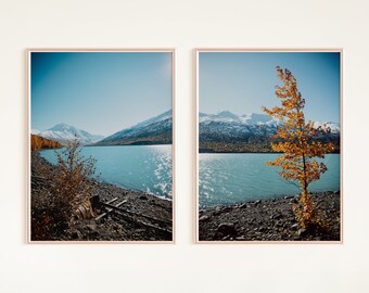 Eklutna Lake Alaska wall art set of 2 photography print fall nature photo print autumn mountain lake landscape poster printable wall art