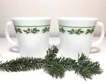 Vintage Corning Holly Mugs - Set of 2