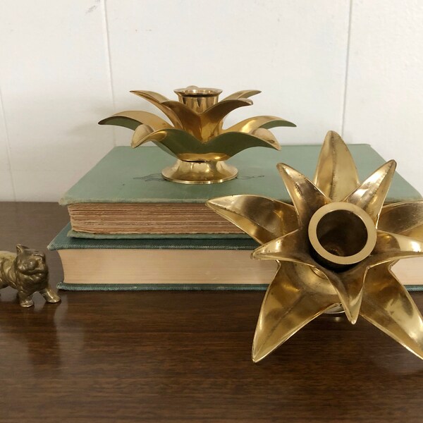 Vintage Brass Pineapple Top Candlestick Holders