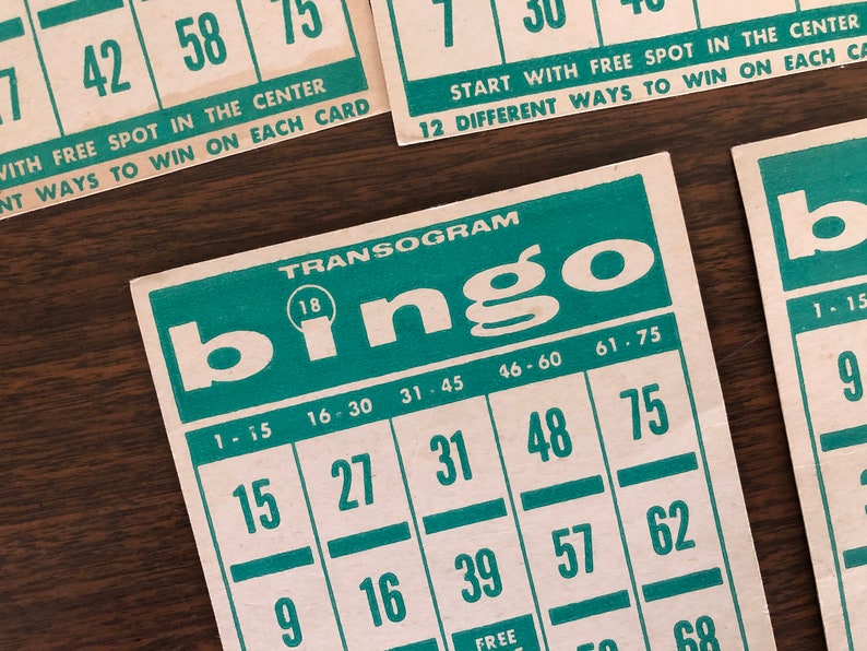 Vintage Blue and Green Bingo Cards Etsy