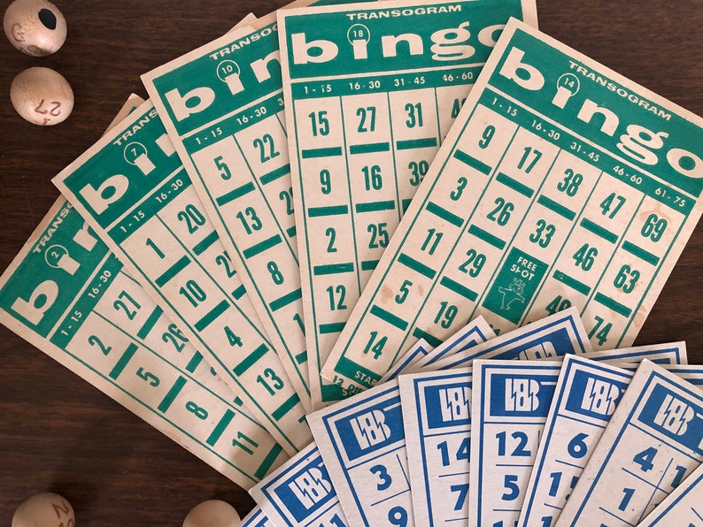 Vintage Blue and Green Bingo Cards Etsy