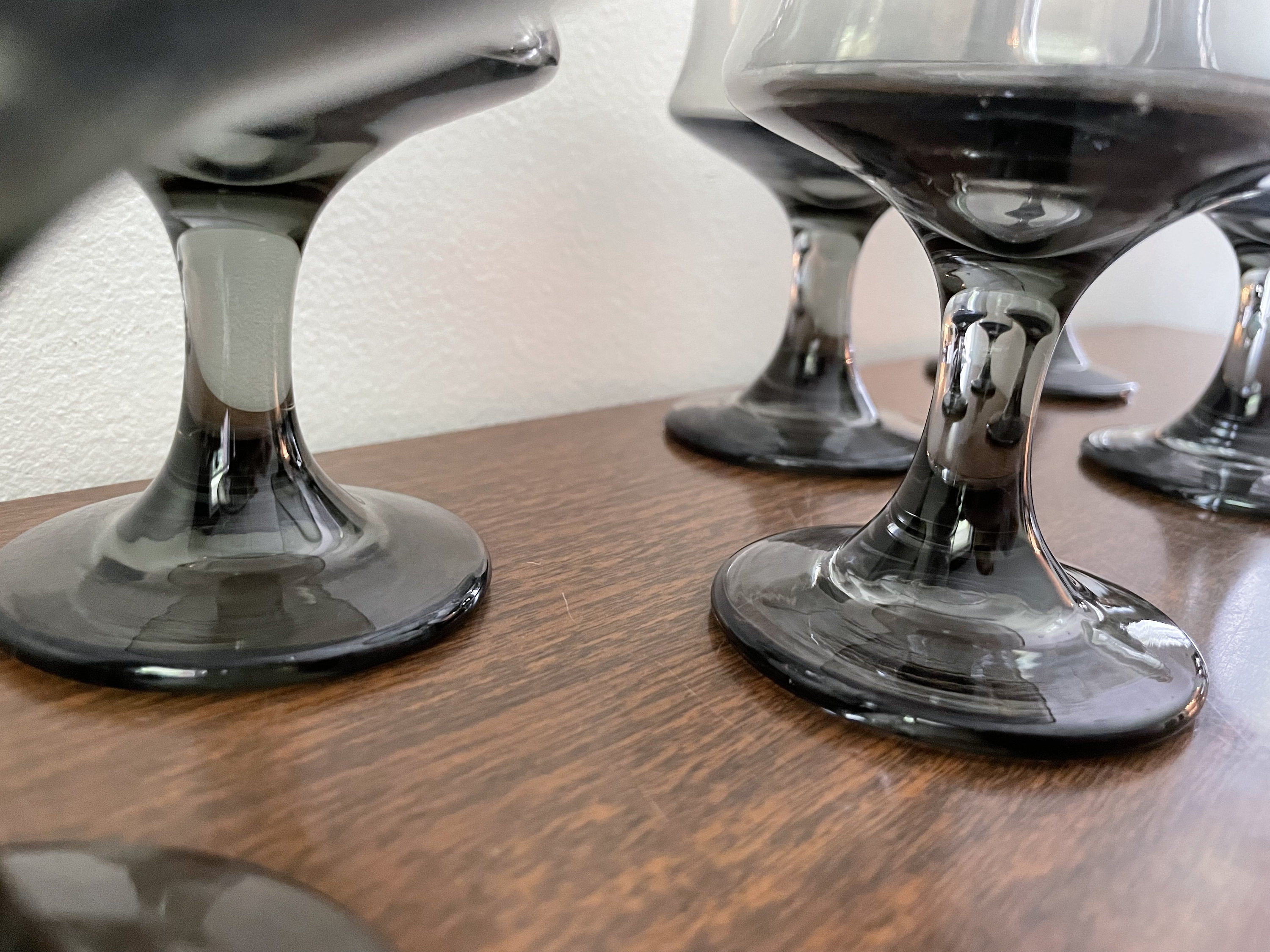 Vintage Black Glass Drinking Glasses Set of Six Etsy