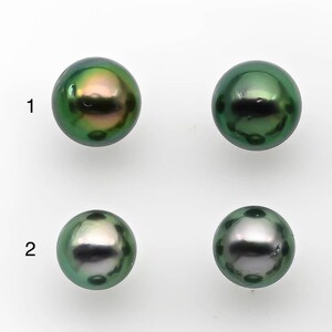 Par de 8-9 mm de pérolas taitianas quase redondas com brilho incrível e pequenas manchas, sem perfuração para fazer brincos ou pingentes, SKU # 2213TH