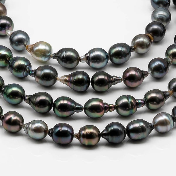9-10mm Drop Tahitian Pearl Bead with High Luster, In Full Strand with Blemishes for Jewelry Making, SKU # 1857TH