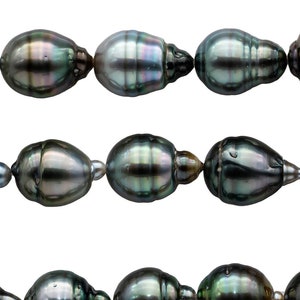 Light Color Tahitian Pearl Teardrops with Nice Luster and Blemishes, Dark Color Pearl Strands in 4 Inches Long, 10-11mm, SKU#1100TH