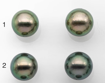 10-11mm Matching Pair Tahitian Pearl Round in Amazing Luster, Undrilled for Making Earring or Pendant, SKU # 2378TH