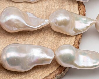 Perla barocca allungata di grado AAA da 13-16 mm, perla d'acqua dolce Fireball in filo intero, SKU n. 1439BA