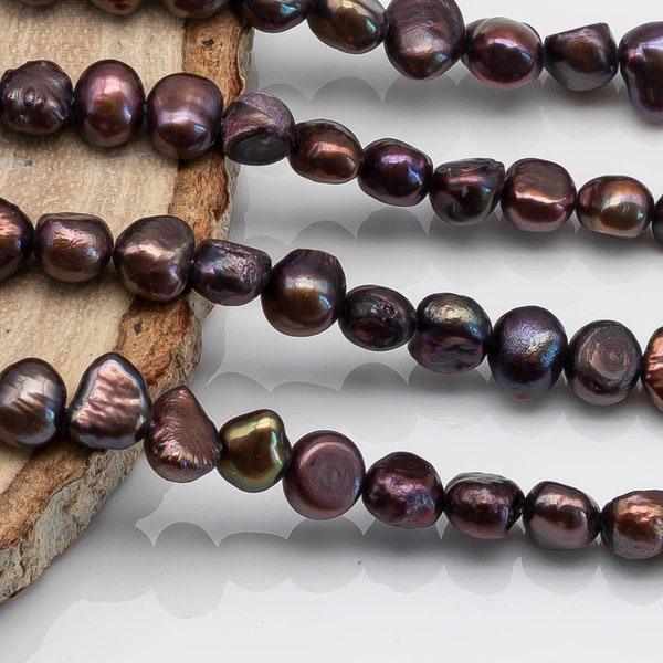 6-7mm Freshwater Pearl Center Side Drilled Bronze Color in Full Stand fro Beading, SKU # 1593FW