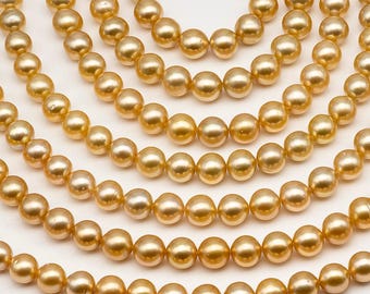 Perla del Mar del Sur dorada de 10-11 mm, casi redonda, color natural, para joyería, hebra completa, SKU n.° 2741GS