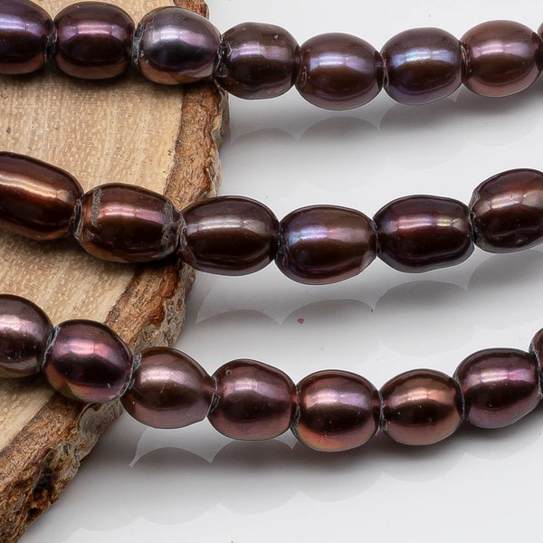 6-7mm Large Hole bead in Bronze, Freshwater Pearl Rice Shape with 2.5mm Hole in 8 inch Strand for Jewelry Making, SKU # 1567FW