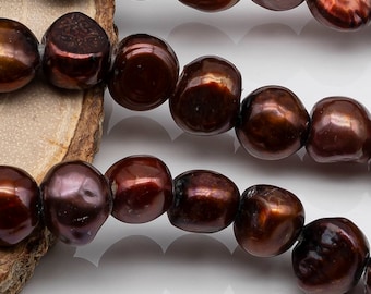 Cuenta de agujero grande de 9-10 mm en chocolate, forma de pepita de perla de agua dulce con agujero de 2,5 mm en hebra de 8 pulgadas para la fabricación de joyas, SKU # 1569FW