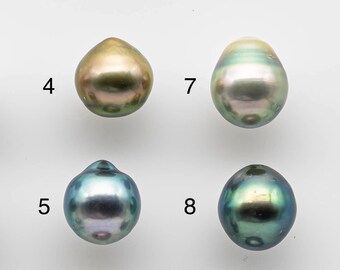 9-10mm Loose Multi-Color Tahitian Pearl Drop in Natural Color with High Luster and Blemishes, Single Piece Undrilled, SKU # 1743TH