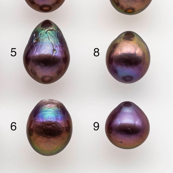 11-12mm Edison Pearl Drop All Natural Deep Purple Colors and High Lusters, Undrilled, Half Drilled, Full Drilled or Large Hole, SKU # 1805EP