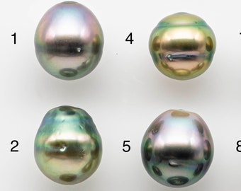 11-12mm Colorful Tahitian Pearl Single Piece Drop in Natural Color and High Luster with Minor Blemishes, Loose Undrilled, SKU # 1836TH