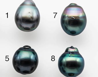 Perle de Tahiti en forme de larme de 9 à 10 mm, pièce unique, en vrac, non percée, de couleur naturelle et de lustre élevé avec imperfections, SKU # 1473TH