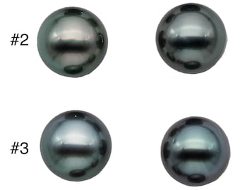 Half Drilled Tahitian Pearl Pair, AAA Loose Round with High Luster for Making Earring Studs, 9mm, SKU# 1022TH