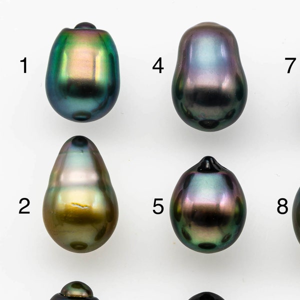 Gouttes baroques de perles de Tahiti de 10 à 11 mm de couleur naturelle et de lustre élevé, pièce unique en vrac non percée, SKU # 1482TH