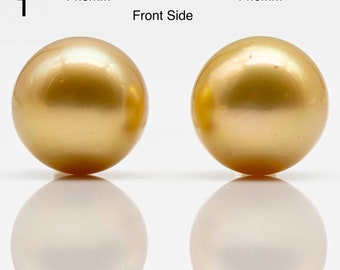 Par de perlas doradas de los mares del Sur de 14-16 mm sin perforar, color natural con alto brillo para joyería. SKU n.° 1909GS
