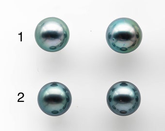 8-9mm  Matching Pair Near Round Tahitian Pearl Undrilled with High and Minor Blemish, For Making Earring, SKU # 2034TH