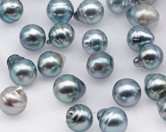 8-11mm Tahitian Pearl Drop with High Luster and Natural Color in Silver Blue with Minor Blemish, Loose Single Piece Undrilled, SKU # 2070TH