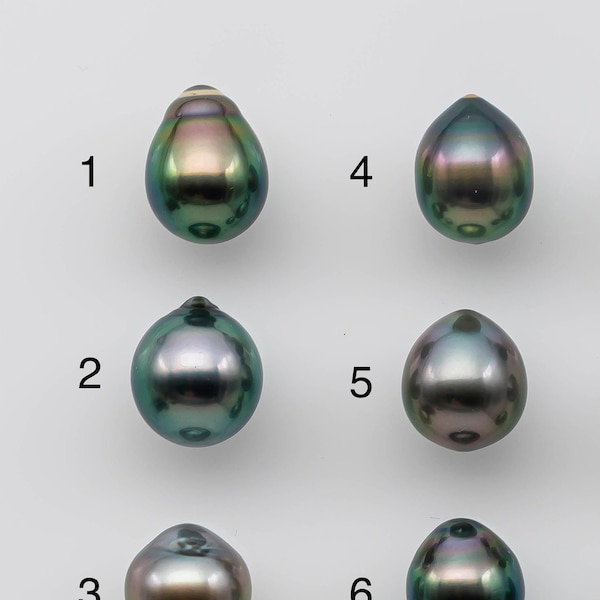 9-10 ou 10-11mm Perle de Tahiti unique Larme en vrac non percée de couleur naturelle avec un lustre élevé pour la fabrication de perles ou de bijoux, SKU # 1337TH