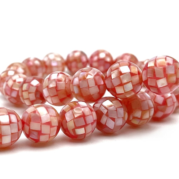 Conch Shell Mosaic Round Beads in 14mm, 2 Pieces, 1048SABM