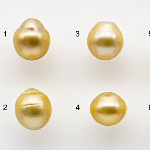 10-12mm Golden South Sea Pearl Drops in Natural Color with High Luster and Blemishes, Single Piece with Full Drilled, SKU # 1673GS