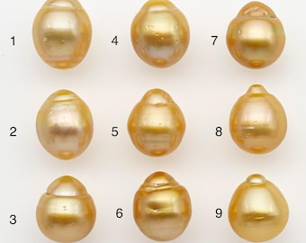 Perla de los Mares del Sur de 12-13 mm en color oro natural, forma de gota suelta, sin perforar para joyería, SKU n.° 2770GS