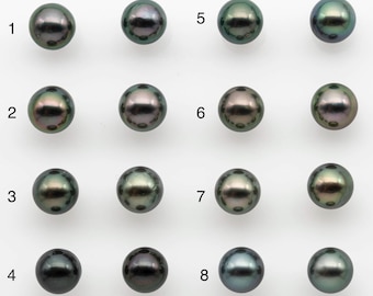 9-10mm Matching Pair Near Round Tahitian Pearl in High Luster, Undrilled for Making Earring or Pendant, SKU # 2541TH